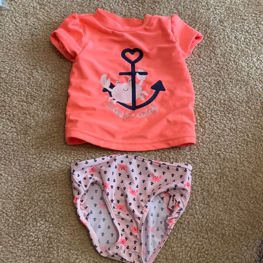 Orange and pink 2 piece swim suit. Size 12 months